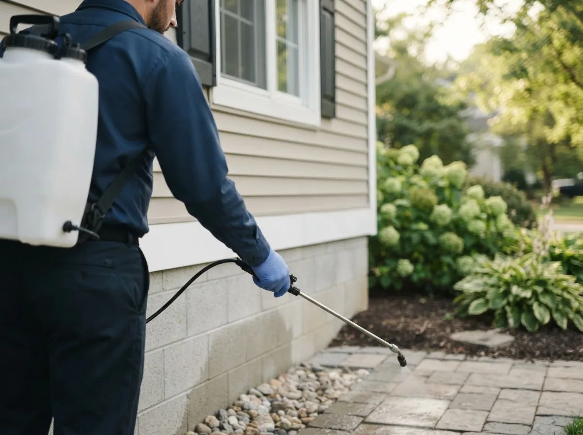 Pest control technician inspecting a home in Ottumwa, IA